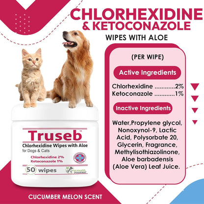 Chlorhexidianes Wipes for Dogs, Cats and Horses (Made in U.S.A) (USA) (Ketoconazole & Chlorhexidine