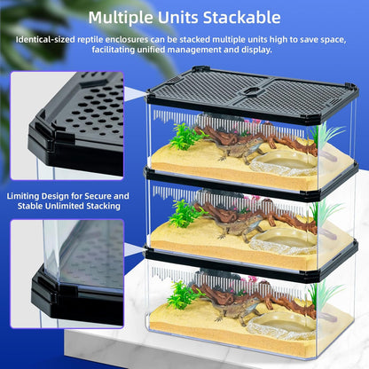 High-Transparency Reptile & Insect Enclosure Terrarium with Magnetic Door, Excellent Ventilation