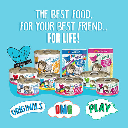 Weruva B.F.F. Play - Best Feline Friend Paté Lovers, Aw Yeah!, Salmon & Tuna Tuck Me in with Salmon