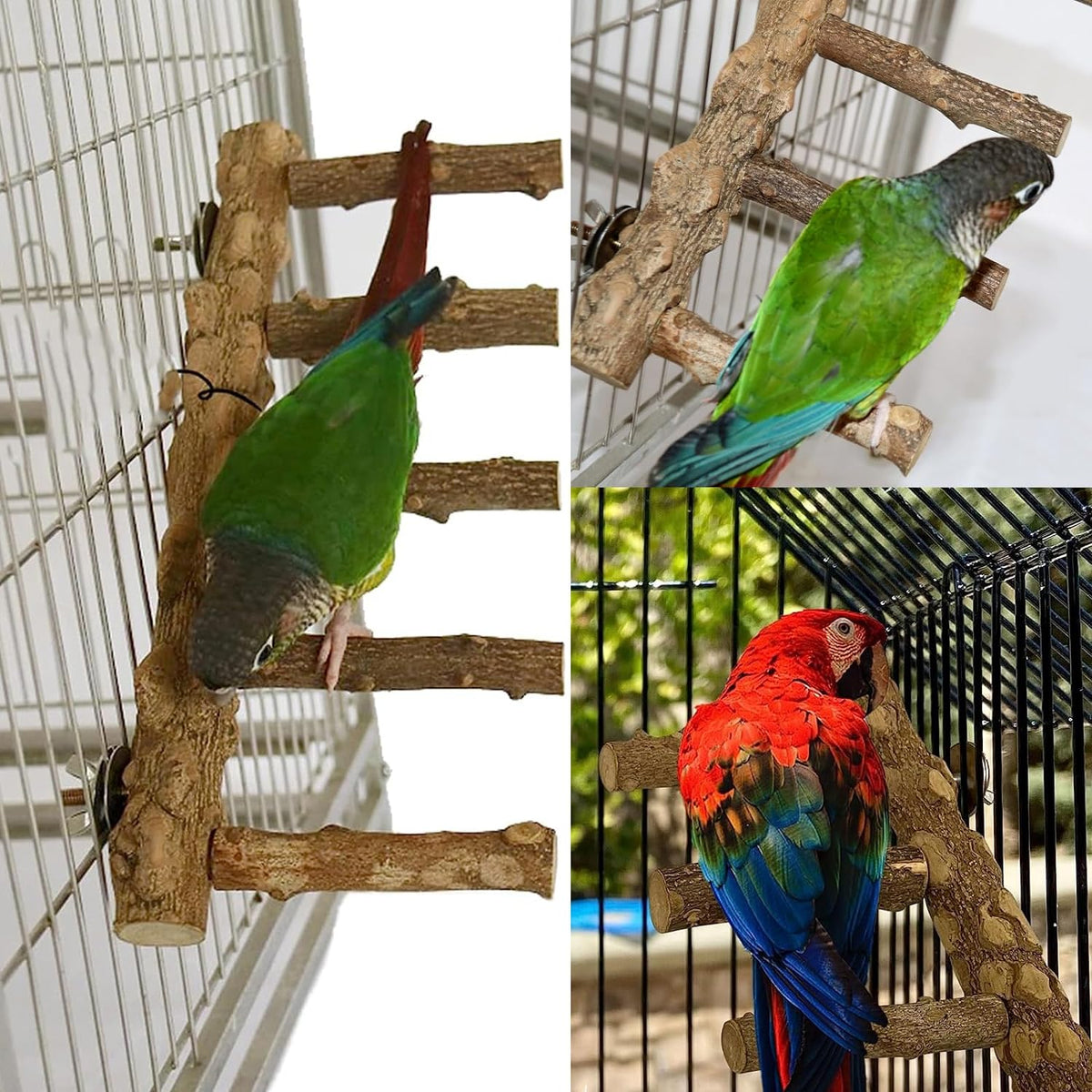 Bird Parrot Ladder Perch for Cage, Nature Wooden Bird Bridge Exercise Stands Parrot Climbing
