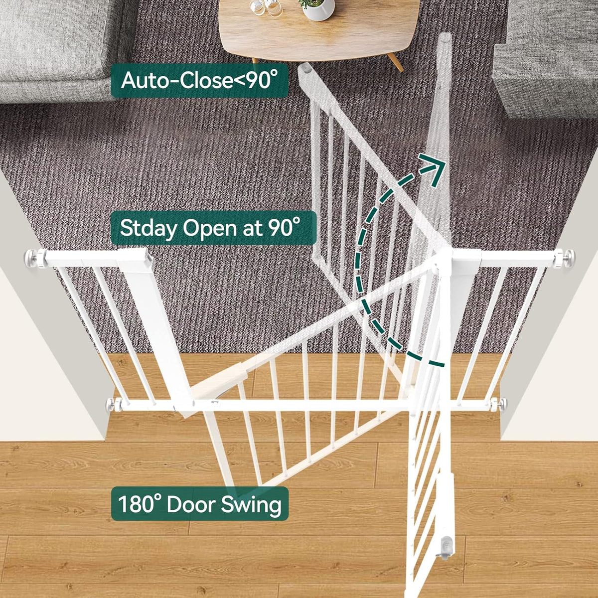 BABELIO 36" Extra Tall Dog Gate, 26-40" Wide Auto Close Baby Gate, Pressure Mounted Metal Pet, Easy