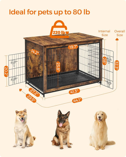 Feandrea Dog Crate Furniture, 44.1" Side End Table, Modern Kennel for Dogs Indoor up to 80 lb