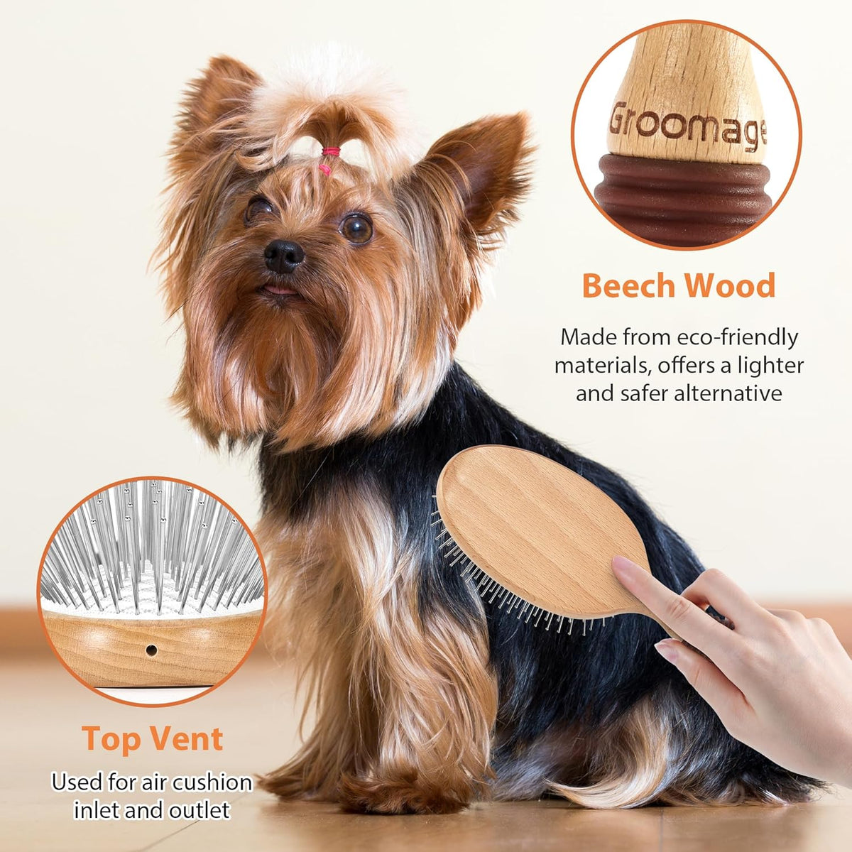 Dog Brush for Long Haired Dogs, 27mm Extra Long Pin Brush for Grooming, Shedding - Beech Wood