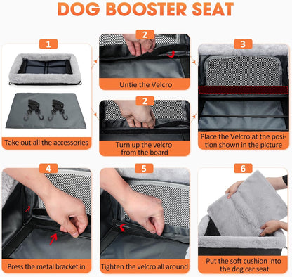 JOEJOY Deluxe Dog Booster Seat with Sturdy Metal Frame and Safety Leash for Small Pets up to 20 lbs