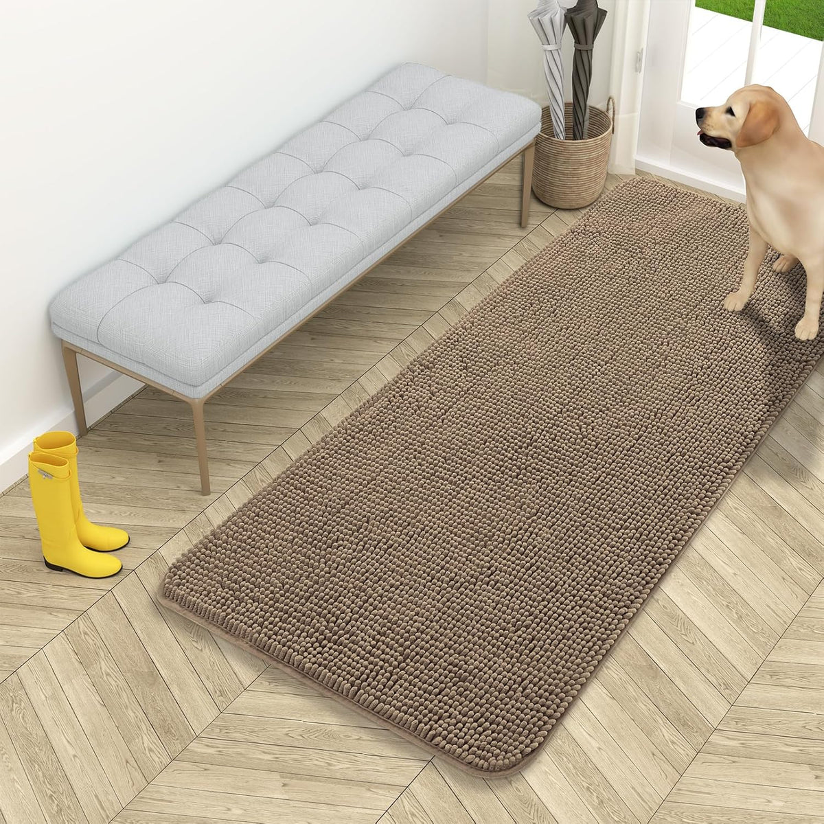 OLANLY Dog Door Mat for Muddy Paws 54x24, Absorbs Moisture and Dirt, Absorbent Non-Slip Washable