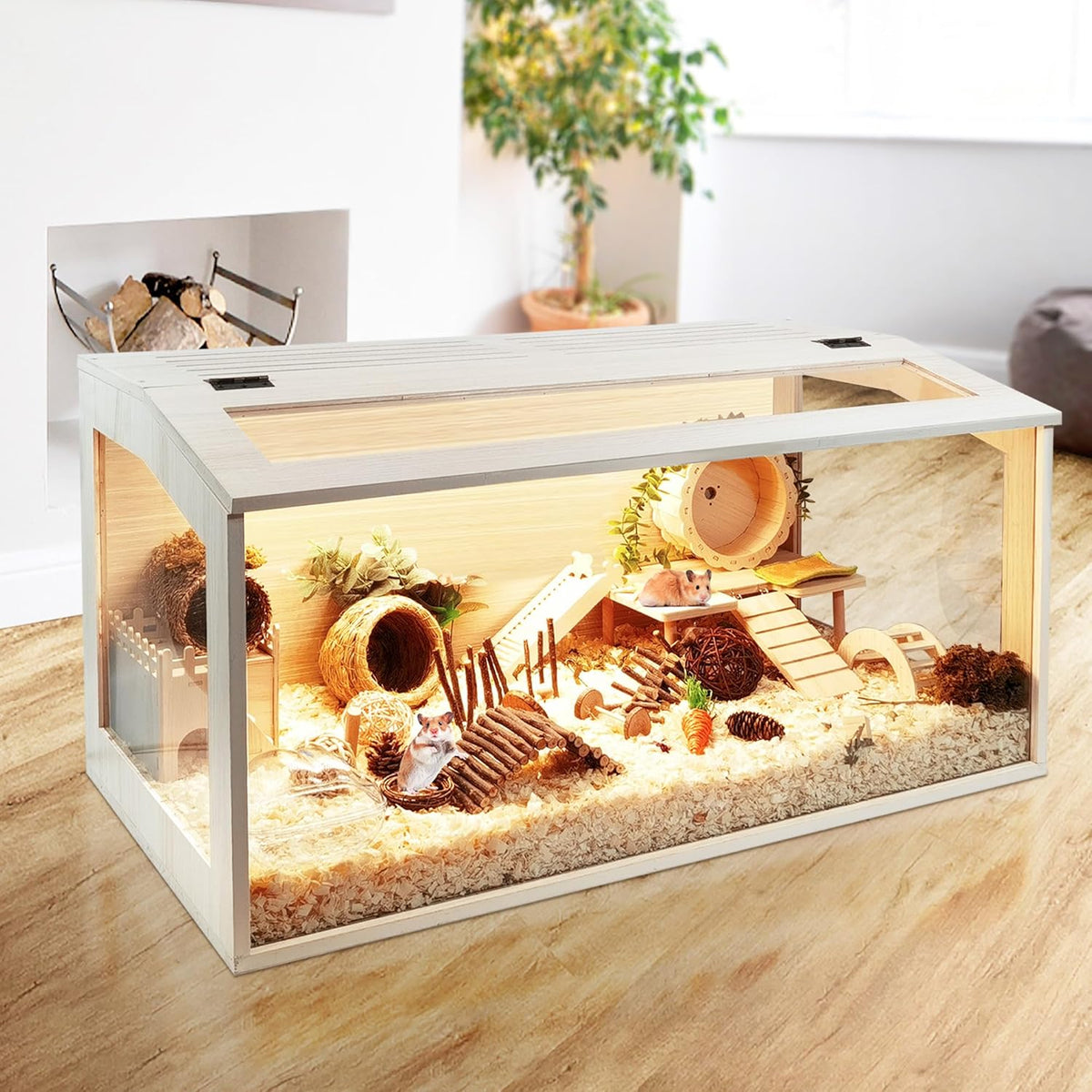 Prolee Hamster Cage Chewproof Wood, Mice and Rat Habitat Openable Top with Acrylic Sheets Solid