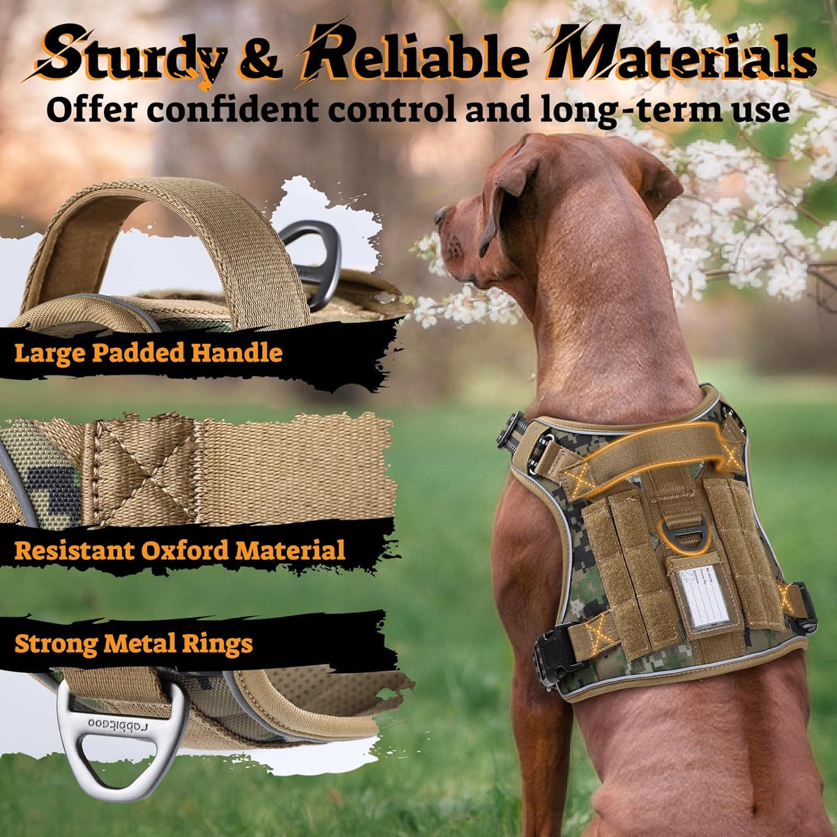 rabbitgoo Dog Harness for Large Dogs No Pull, Tactical Service Pet Vest with Molle and Control