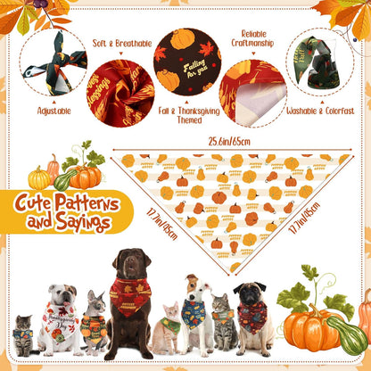 Abbylike 50 Pcs Fall Dog Bandanas Bulk Pet Scarfs Triangle Bibs Adjustable Washable Puppy Kerchief