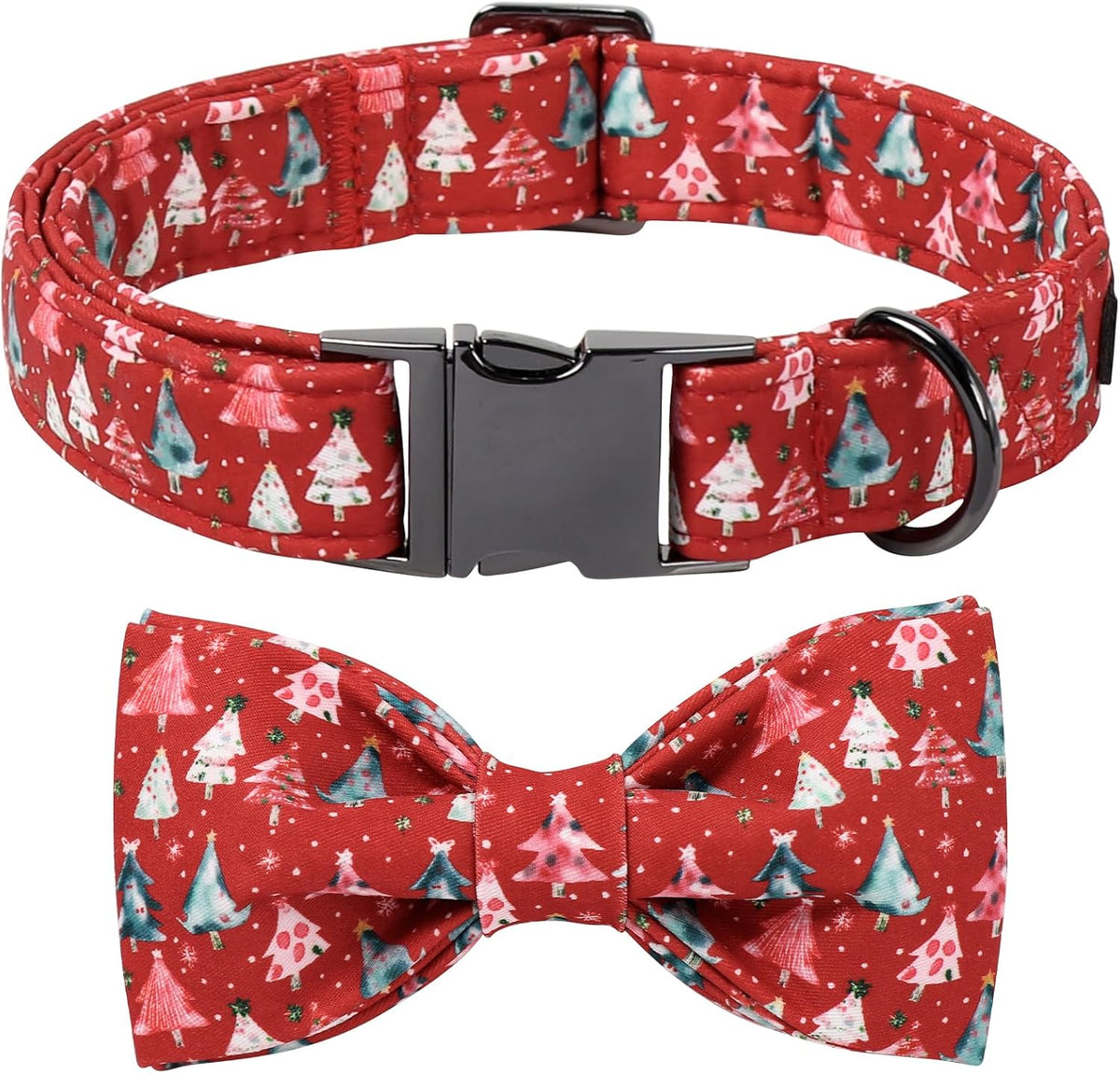 Lionet Paws Christmas Dog Collar with Bow tie,Cute Christmas Tree Red Dog Collar Bow Tie for Dogs