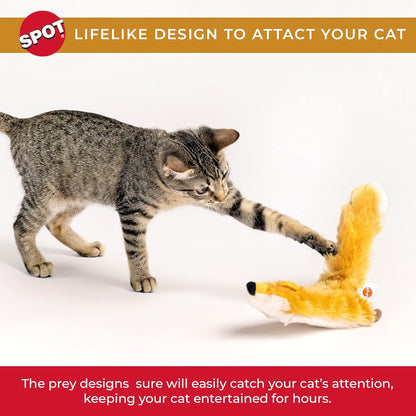SPOT Flippin’ Skinneeez Fox - Interactive Cat Toy with Catnip - Touch Activated Flopping, Wiggling