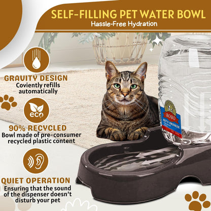 Flexzion Automatic Gravity Pet Waterer for Cat & Dog - Non-Skid & Easy-Clean Auto Replenish Water