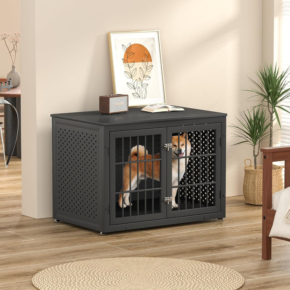 38" Heavy Duty Dog Crate Furniture for Large and Medium Dogs,Wooden Metal Kennel for High Anxiety