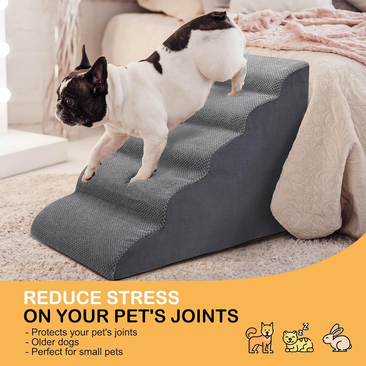 Dog Stairs for Bed, 5 Tier Dog Steps for Couch and High Bed, Non-Slip Pet Stairs, 24" High Sofa