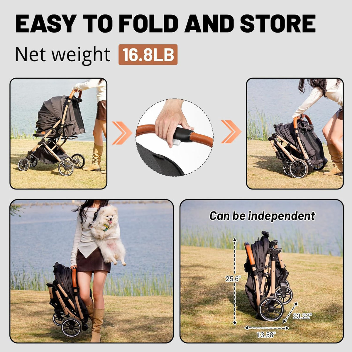 EchoSmile Small Medium Dogs Stroller 4-Wheel Pet Strollers for Medium Dogs Up to 50lbs, One Click