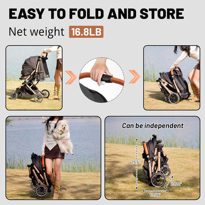 EchoSmile Small Medium Dogs Stroller 4-Wheel Pet Strollers for Medium Dogs Up to 50lbs, One Click