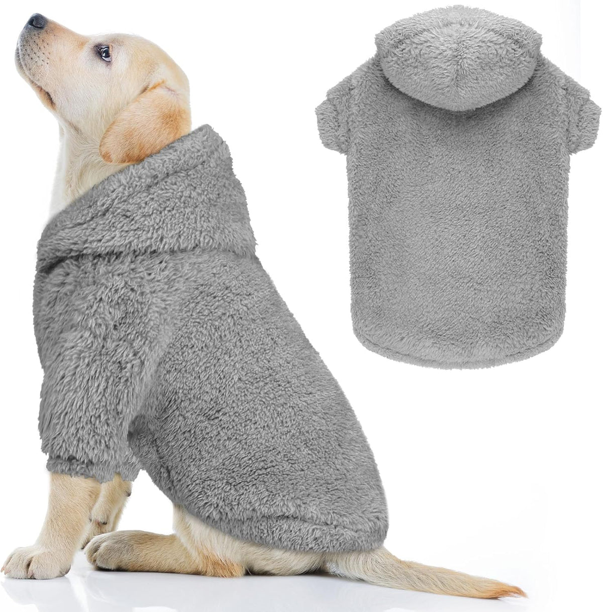 Fuzzy Dog Hoodie Dog Sweaters for Large Dogs Soft Double-Sided Plush Fleece Sweater Clothes Coats