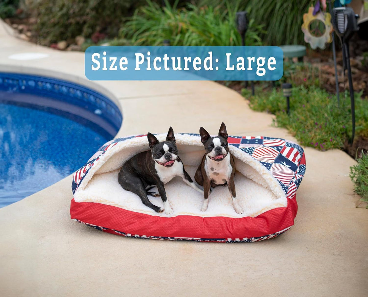 Snoozer Pet Products Luxury Rectangle Cozy Cave, Wag Collection, Small, Starpatch Red Diamond
