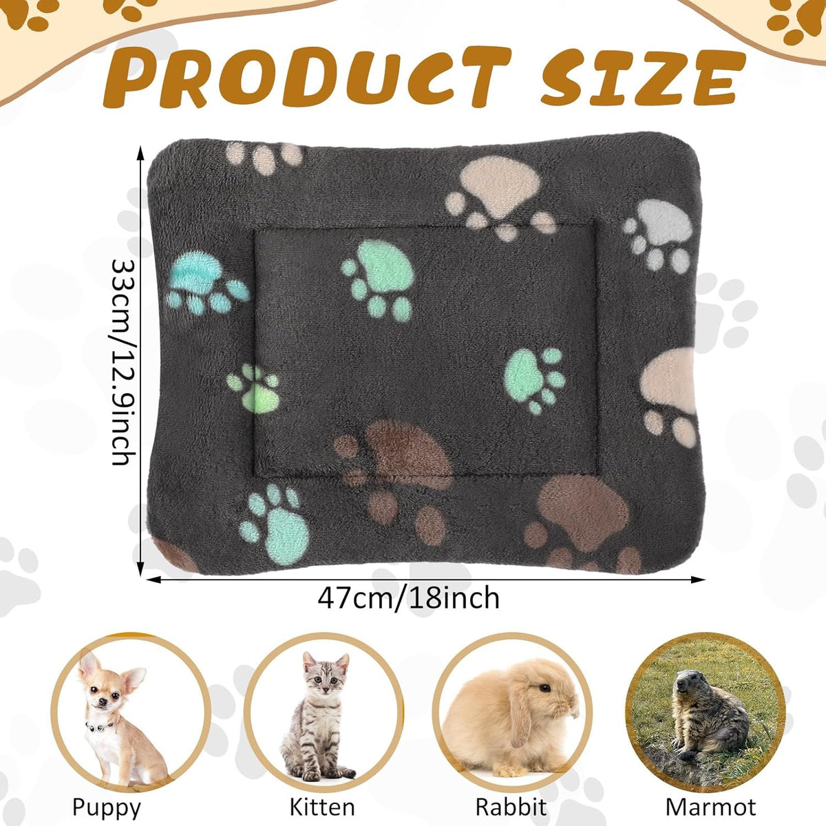4 Pack Ultra Soft Dog Cat Bed Mat with Cute Prints Reversible Fleece Dog Crate Kennel Pad Cozy