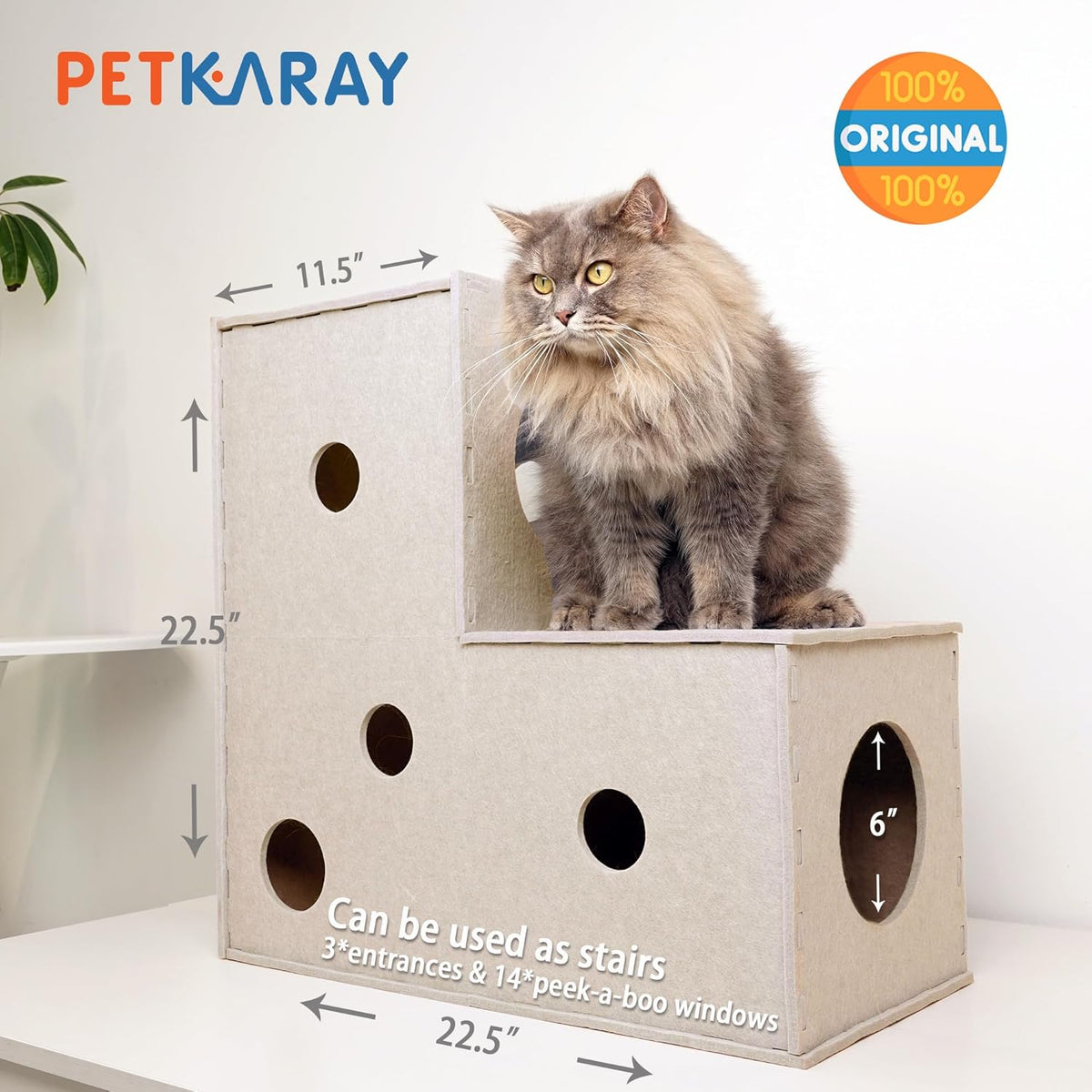 PETKARAY Cat Tunnel, Original Cat Hideaway Cave for Indoor Cats, Large Kitten Play Tubes and
