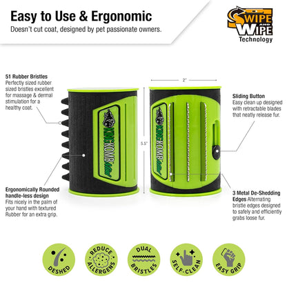 King Kanine Mini King Komb Pet Grooming Brush, Self Cleaning Deshedding | Multi-Use Tool for Cats &