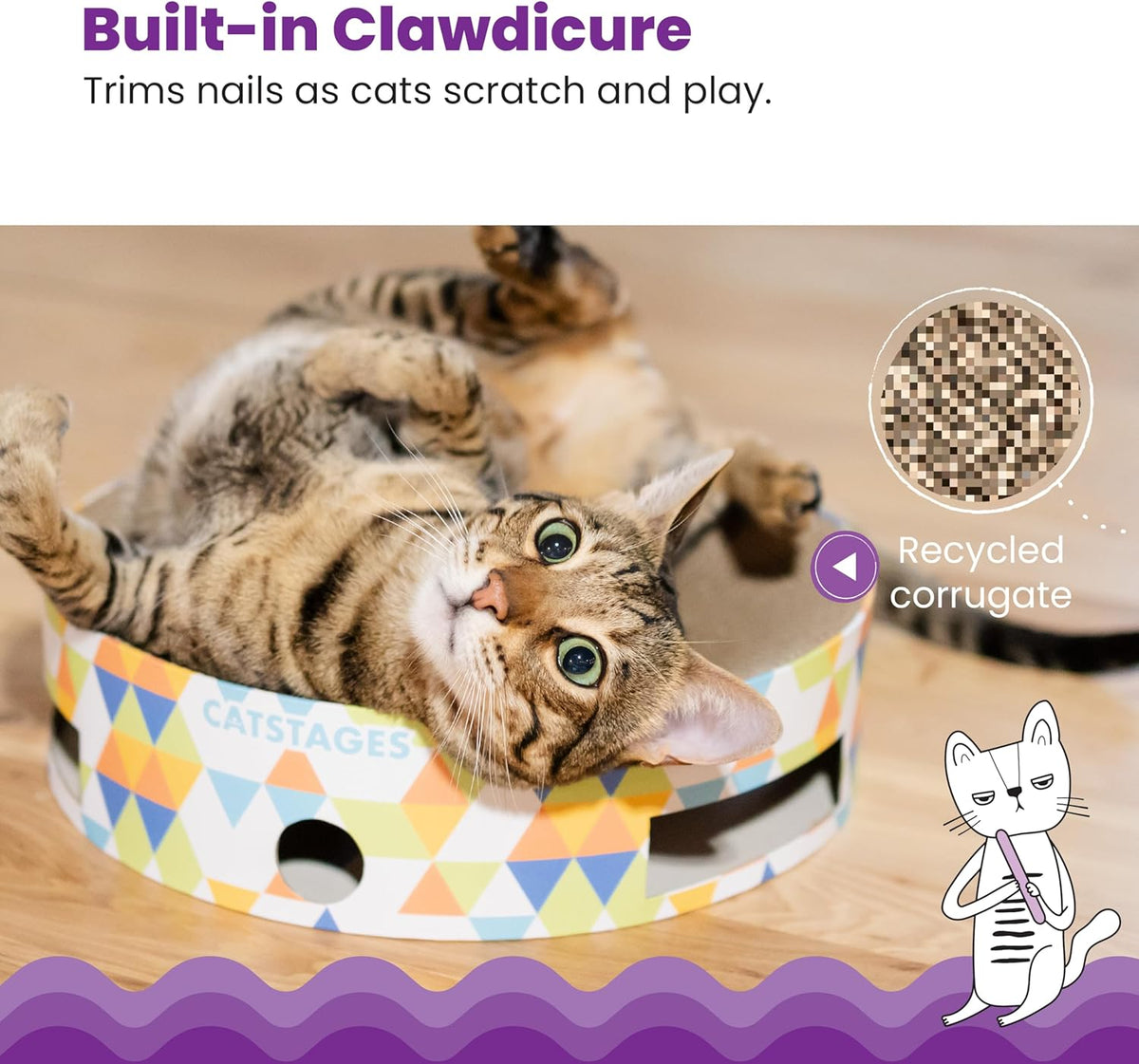Catstages Bowl Track Scratcher Cat Ball-Track Toy, Corrugated Scratch, and Lounger All-in-One, Two