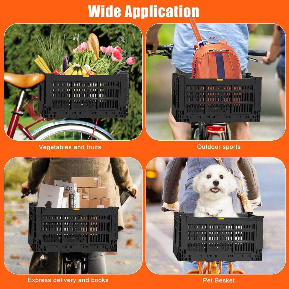 YEEGO DIRECT Bike Basket Rear, Folding Large Capacity Rear Bike Baskets, Collapsible Bicycle