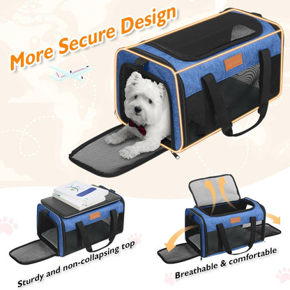 PETUX TSA Approved Pet Carrier in Cabin, 17"x11"x9.5" Soft Cat Carriers for Small Cat up to 12 lb