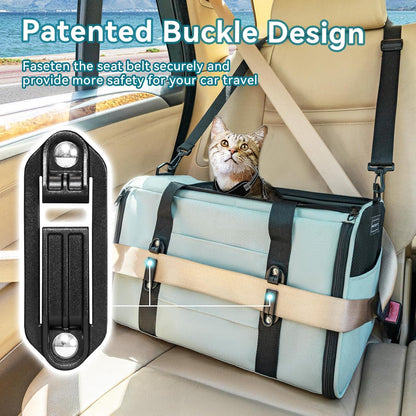 PETSFIT Soft-Sided Cat Carriers & Car Seats with Patent Safe Buckles, Clip-On Harness，18"x11"x11"