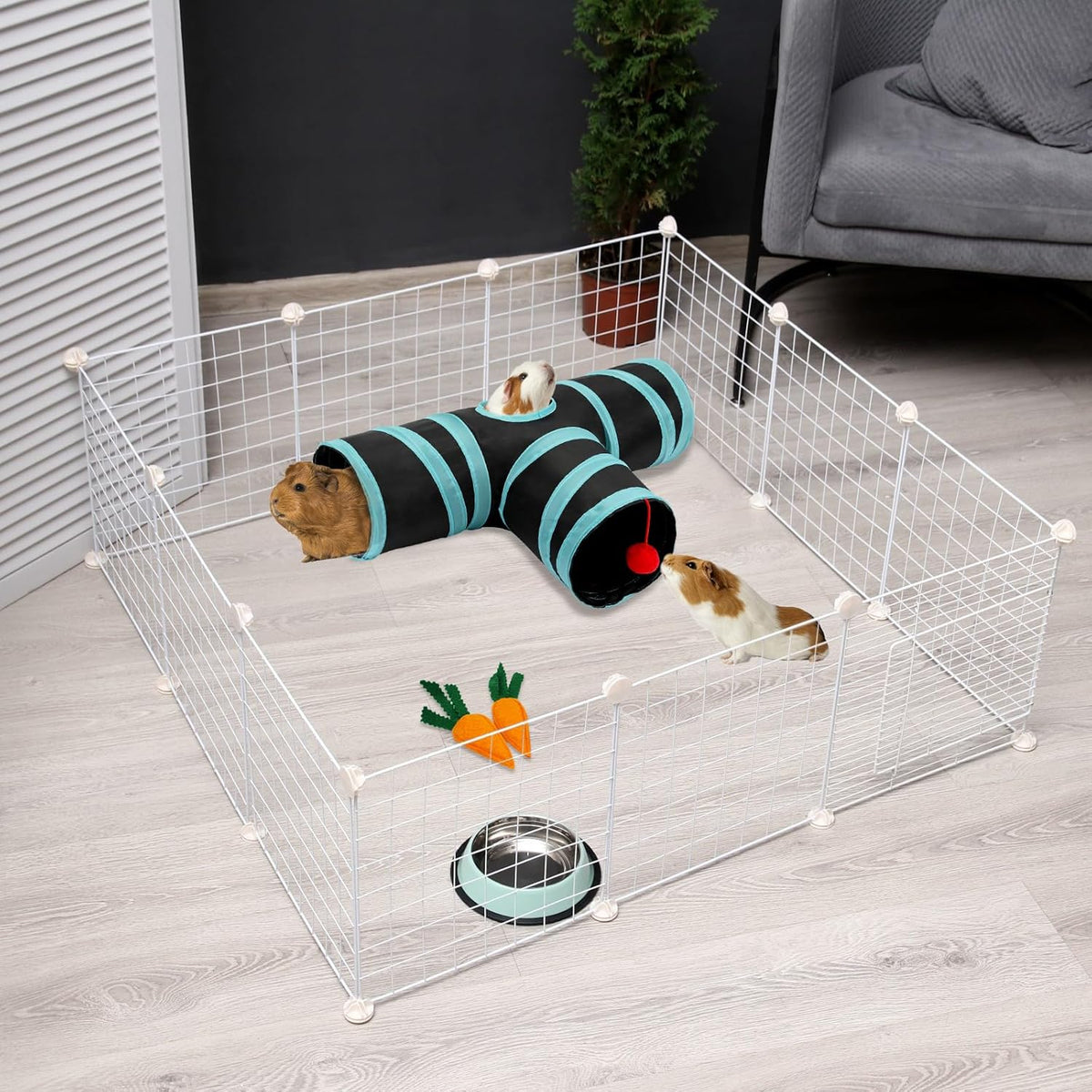 Rypet Guinea Pig Tunnel, 3 Way Collapsible Rabbit Tunnel, Small Pet Tunnels and Tubes with