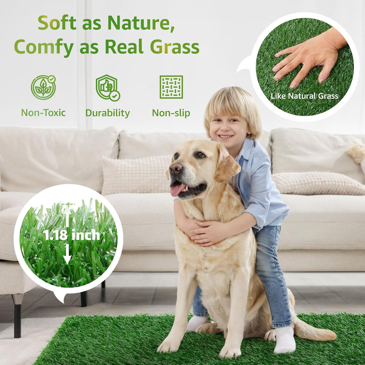 LOOBANI Dog Grass Pee Pads, Artificial Dog Grass Pads for Potty Tray, Fake Grass for Dogs to Pee