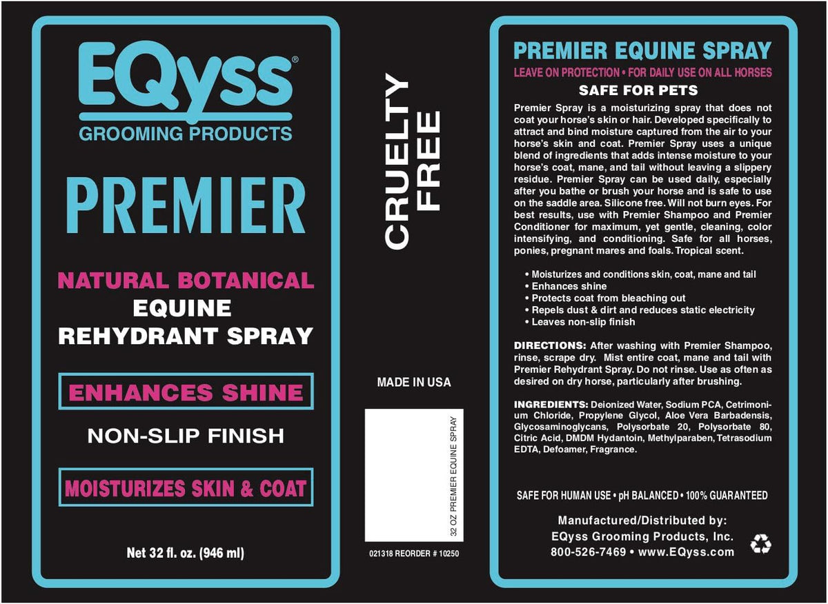 EQyss Premier Equine Horse Spray - Moisturizes Skin and Coat, Enhances Shine and Detangles
