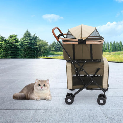 Foldable Pet Stroller for Small & Medium Dogs, Double Dog & Cat Stroller with 3-in-1 Travel System