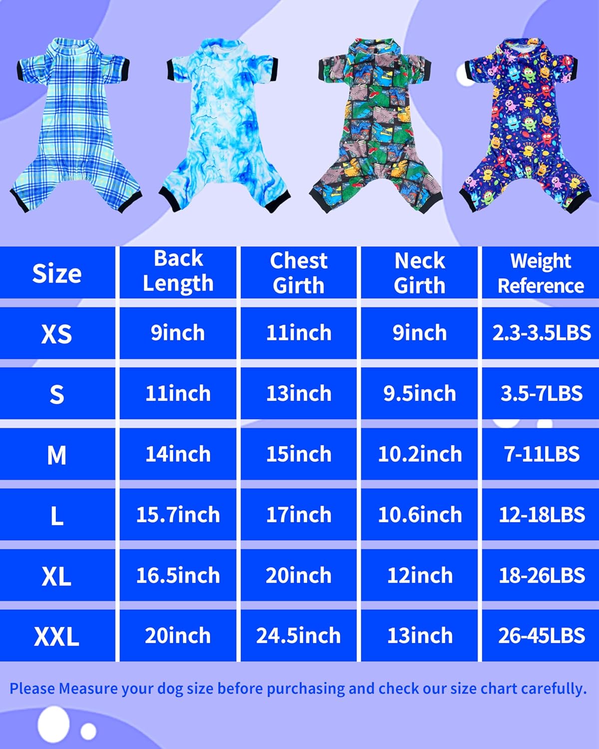 PET SHOW 4 Pack Small Dog Pajamas Cute Dinosaur Monster Clothes for Medium Dogs Soft Stretchy PJs