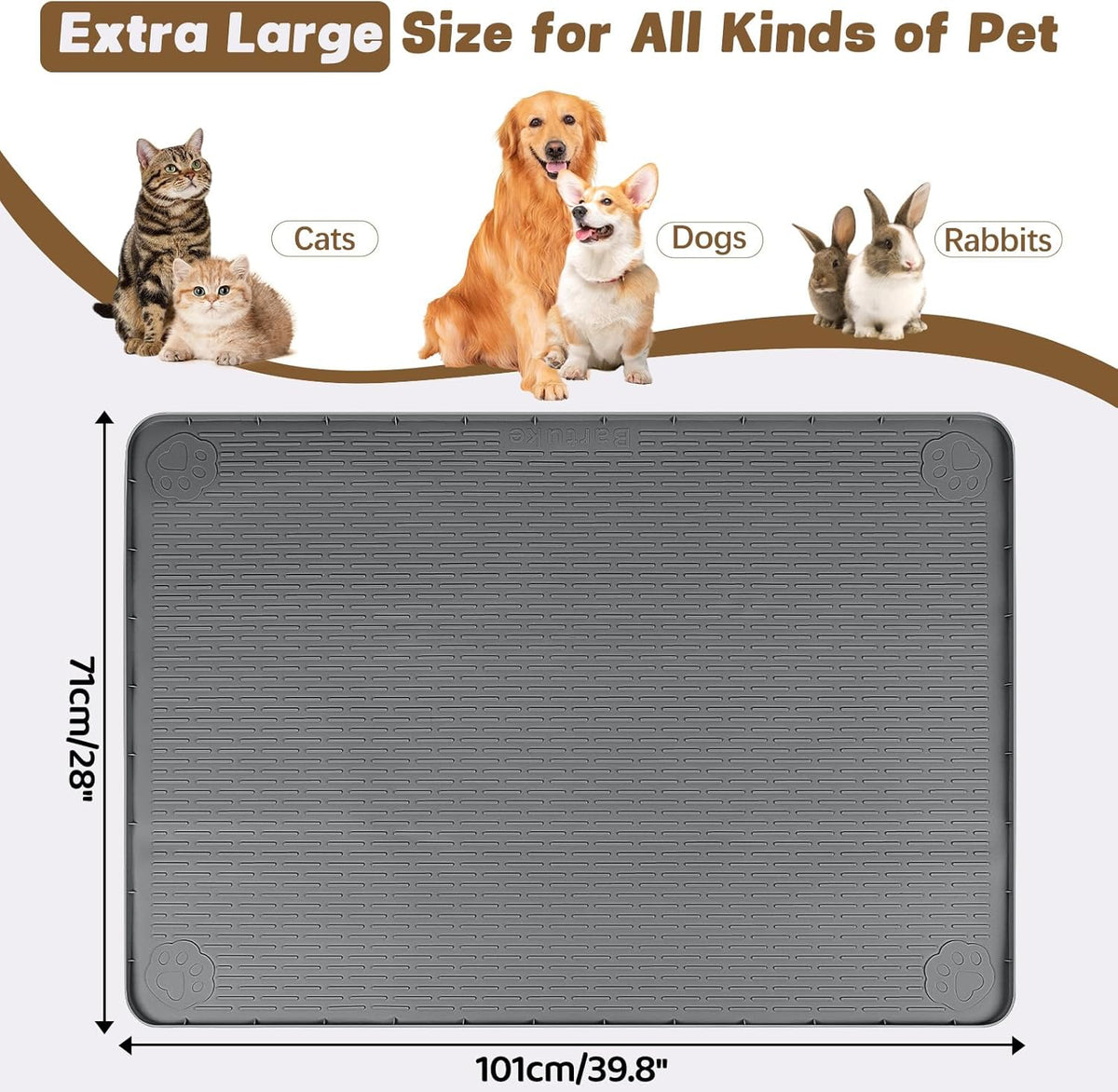 Cat Food Mat, 40" x 28" Extra Large Silicone Pet Feeding Mat with Raised Edge Pet Placemat for Food