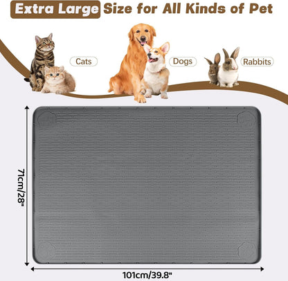 Cat Food Mat, 40" x 28" Extra Large Silicone Pet Feeding Mat with Raised Edge Pet Placemat for Food
