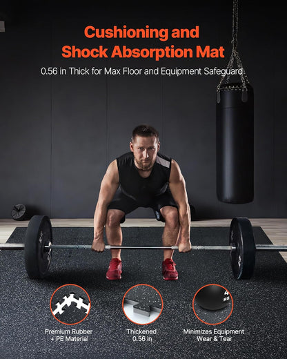 VEVOR 0.56 Inch Thick Gym Floor Mats, 25 Tiles Rubber Top with EVA Foam, 25" x 25" Gym Flooring