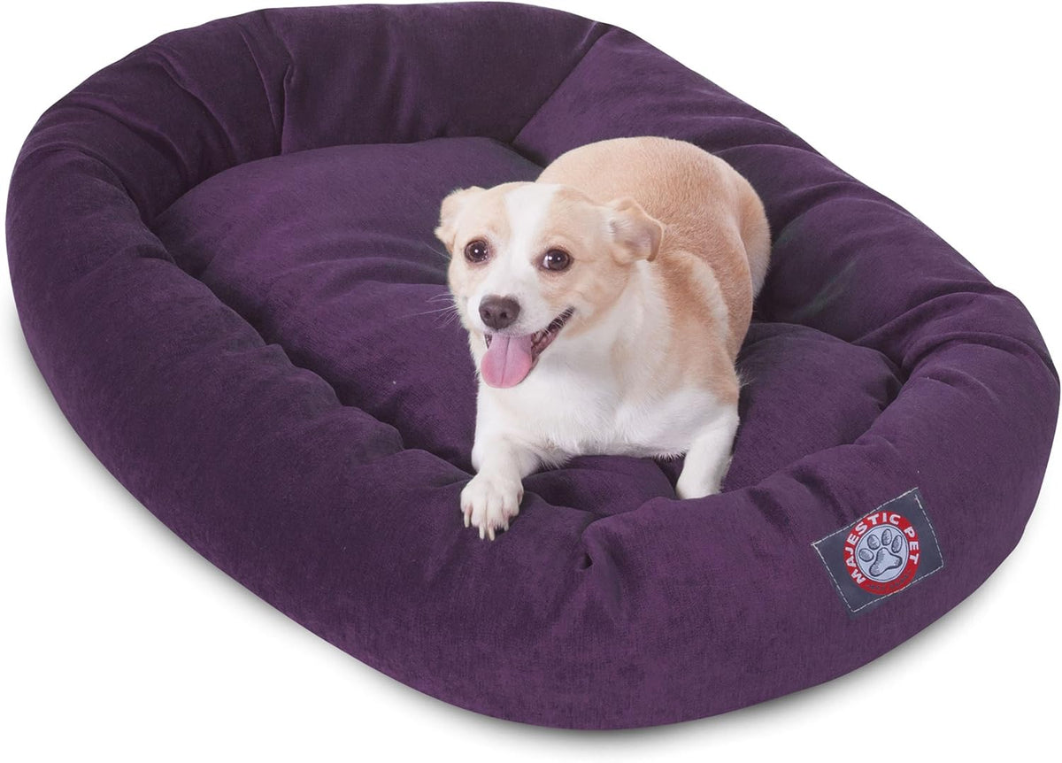 Majestic Pet 32 Inch Micro Velvet Calming Dog Bed Washable 32x23x7 (inch) – Cozy Soft Round Donut