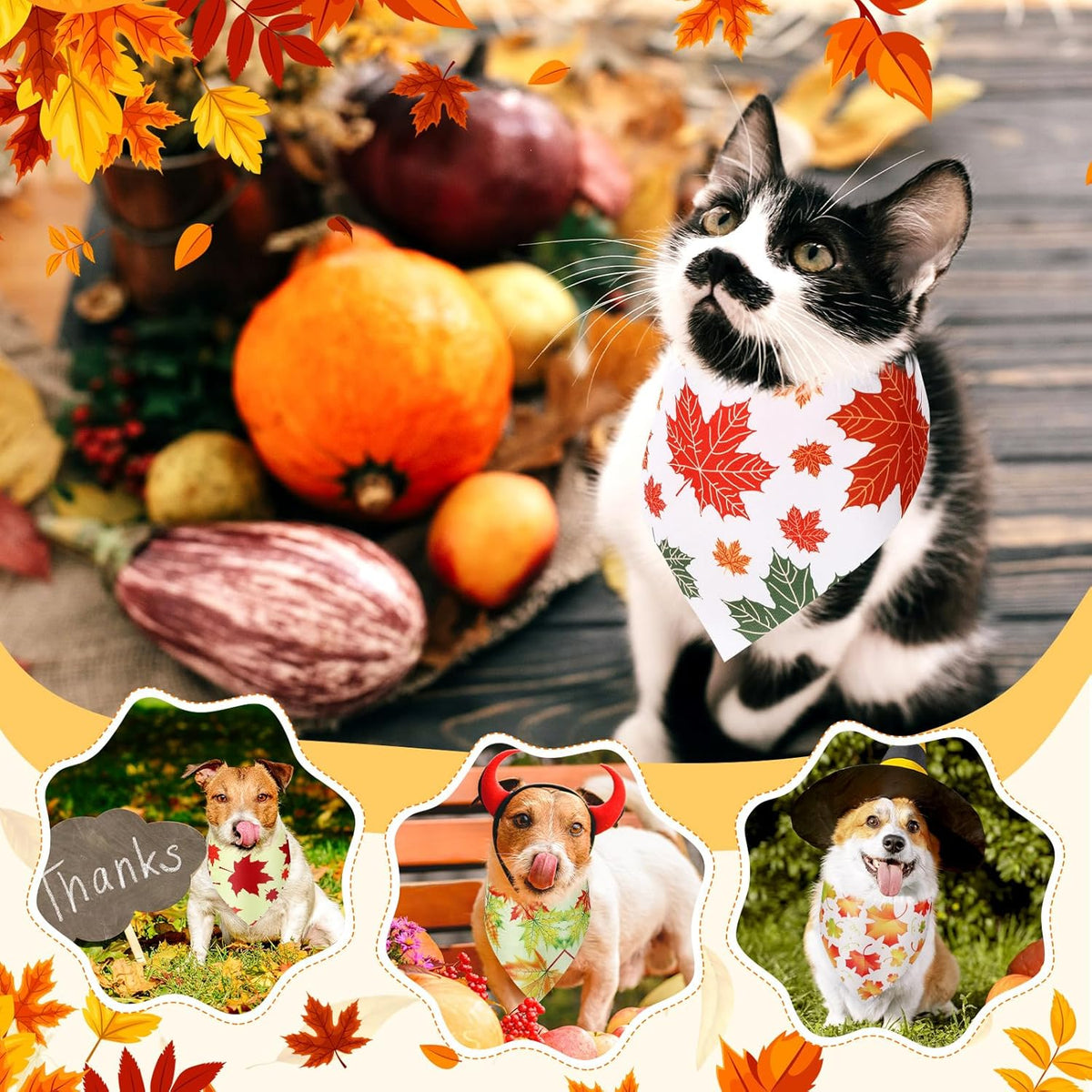 Abbylike 200 Pcs Fall Thanksgiving Dog Bandana Bulk Maple Leaves Bandana for Dogs Triangle Kerchief