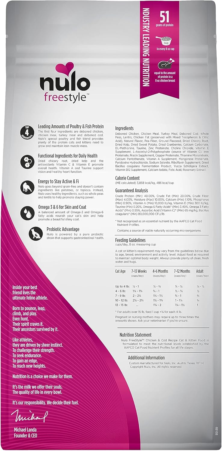 Nulo Freestyle High Protein Cat & Kitten Food, Chicken & Cod Recipe - Natural Grain-Free Dry Cat
