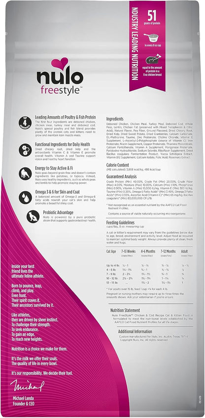 Nulo Freestyle High Protein Cat & Kitten Food, Chicken & Cod Recipe - Natural Grain-Free Dry Cat