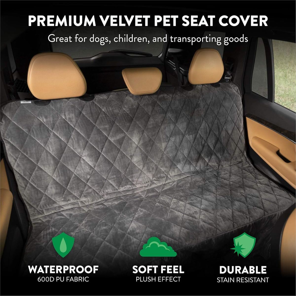 Plush Paws Products Velvet Rear Car Seat Protector w/Hammock | Washable & Waterproof Back Seat Dog