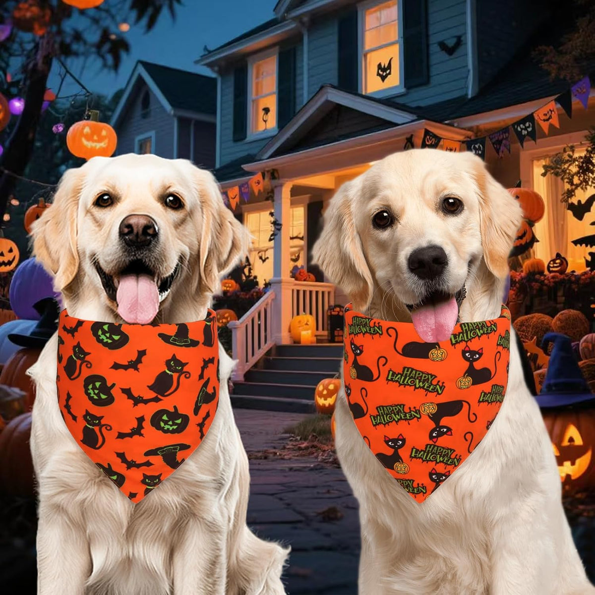 Halloween Dog Bandanas XLarge 3PCS, 6 Pattern Fall Scarf for Boy and Girl, Triangle Reversible Bibs