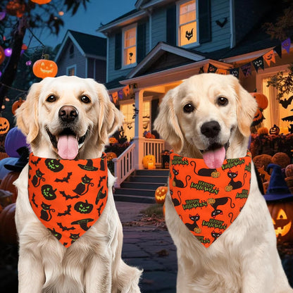 Halloween Dog Bandanas Large 3PCS, 6 Pattern Fall Scarf for Boy and Girl, Triangle Reversible Bibs
