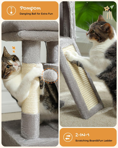 PAWZ Road Cat Tree, 30 Inches Cat Tower with Dual Condos for Indoor Cats, Plush Cat House with