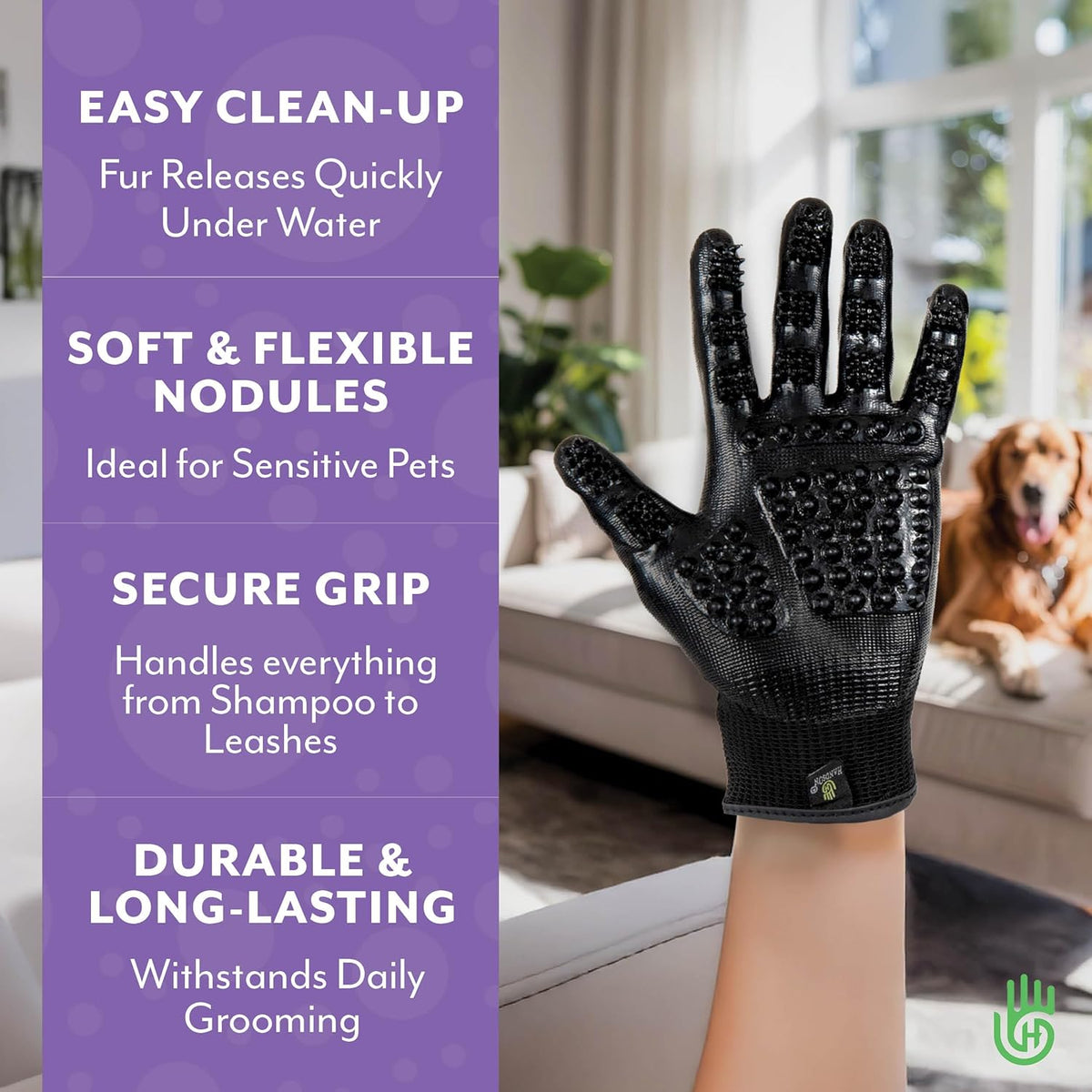 H HANDSON Pet Grooming Gloves - Patented #1 Ranked, Award Winning Shedding, Bathing, & Hair Remover