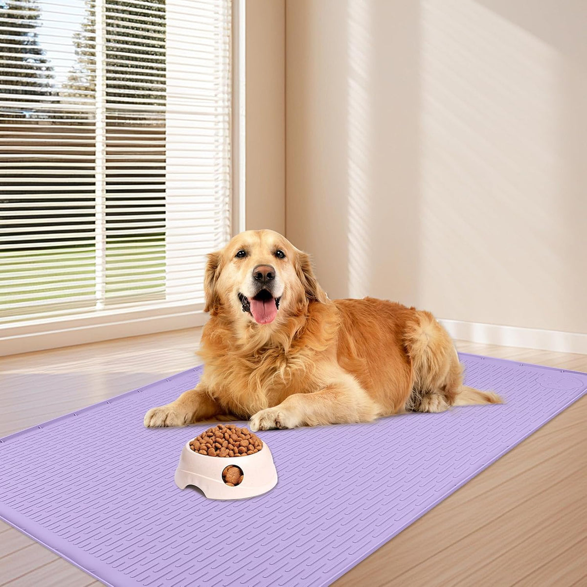 Dog Food Mat, Extra Large 40" x 28" Silicone Pet Feeding Mat with Raised Edge Pet Placemat for