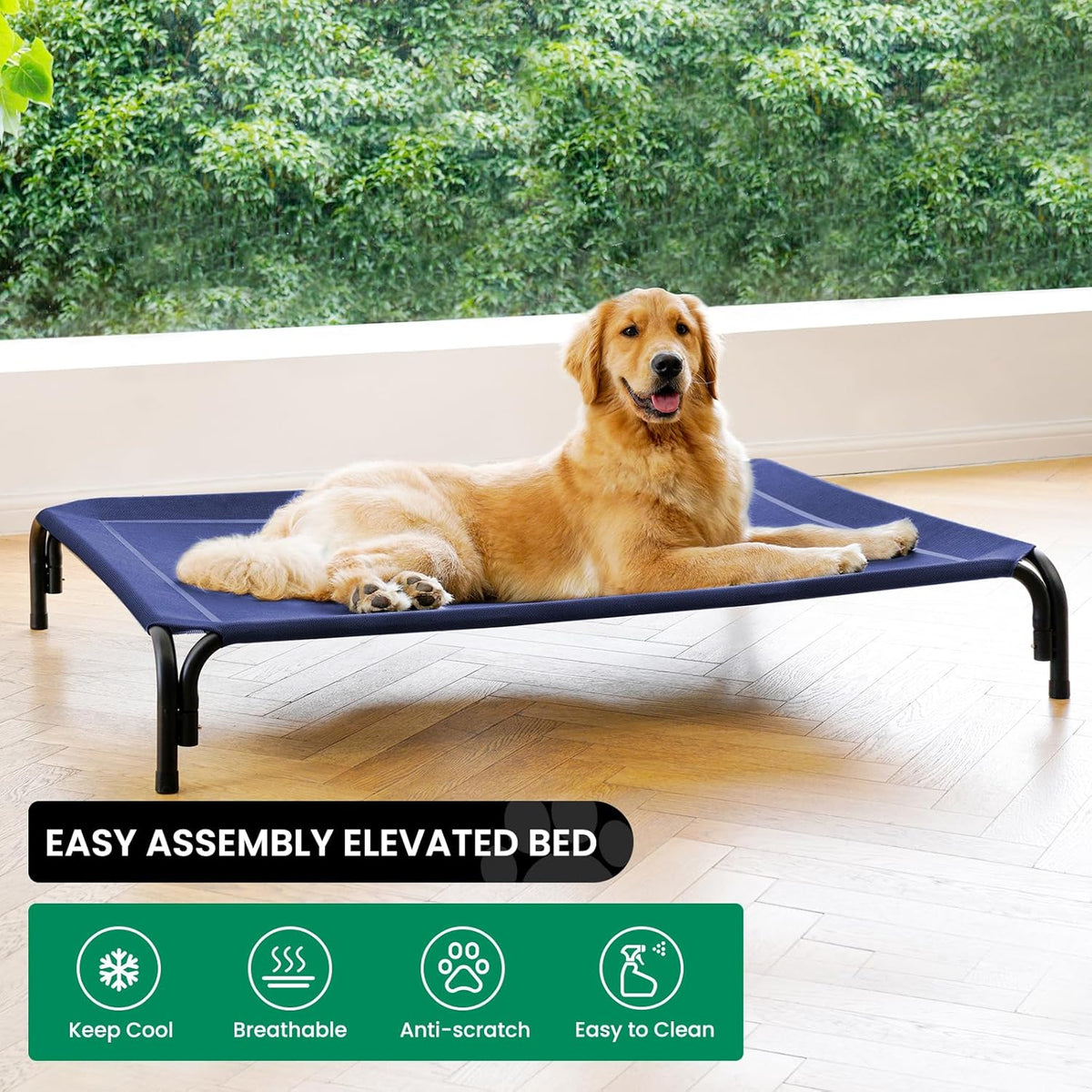 Elevated Dog Bed Raised Outdoor Dog Cot for Medium Dogs, Installation Requires No Tools, Frame with