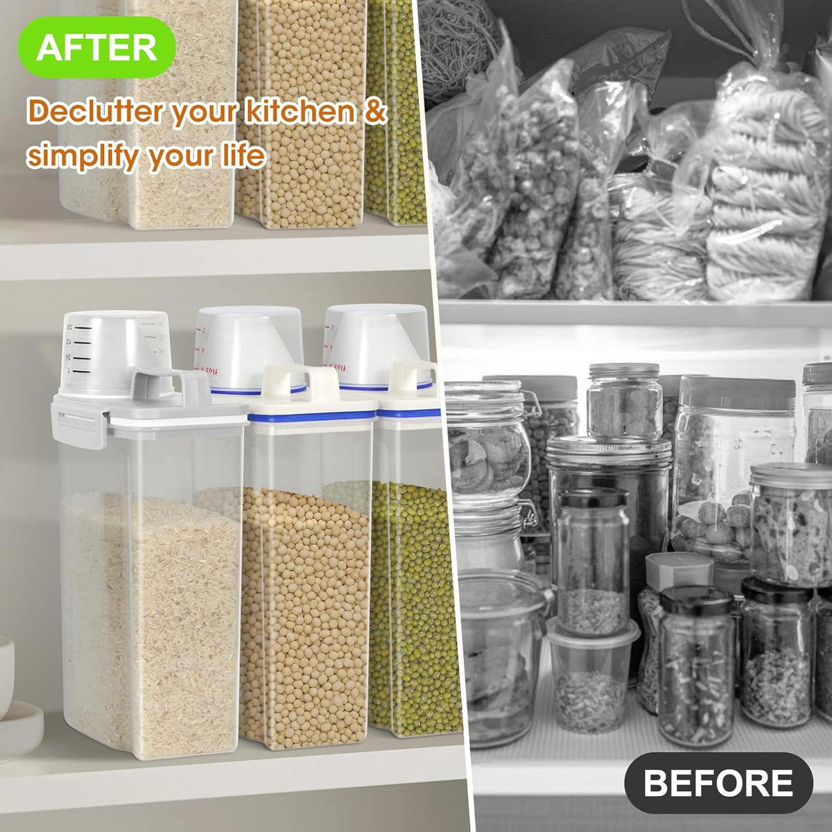 TBMax Rice Storage Container 2 Pack, Plastic Kitchen Pantry Food Storage Container with Cup, Small