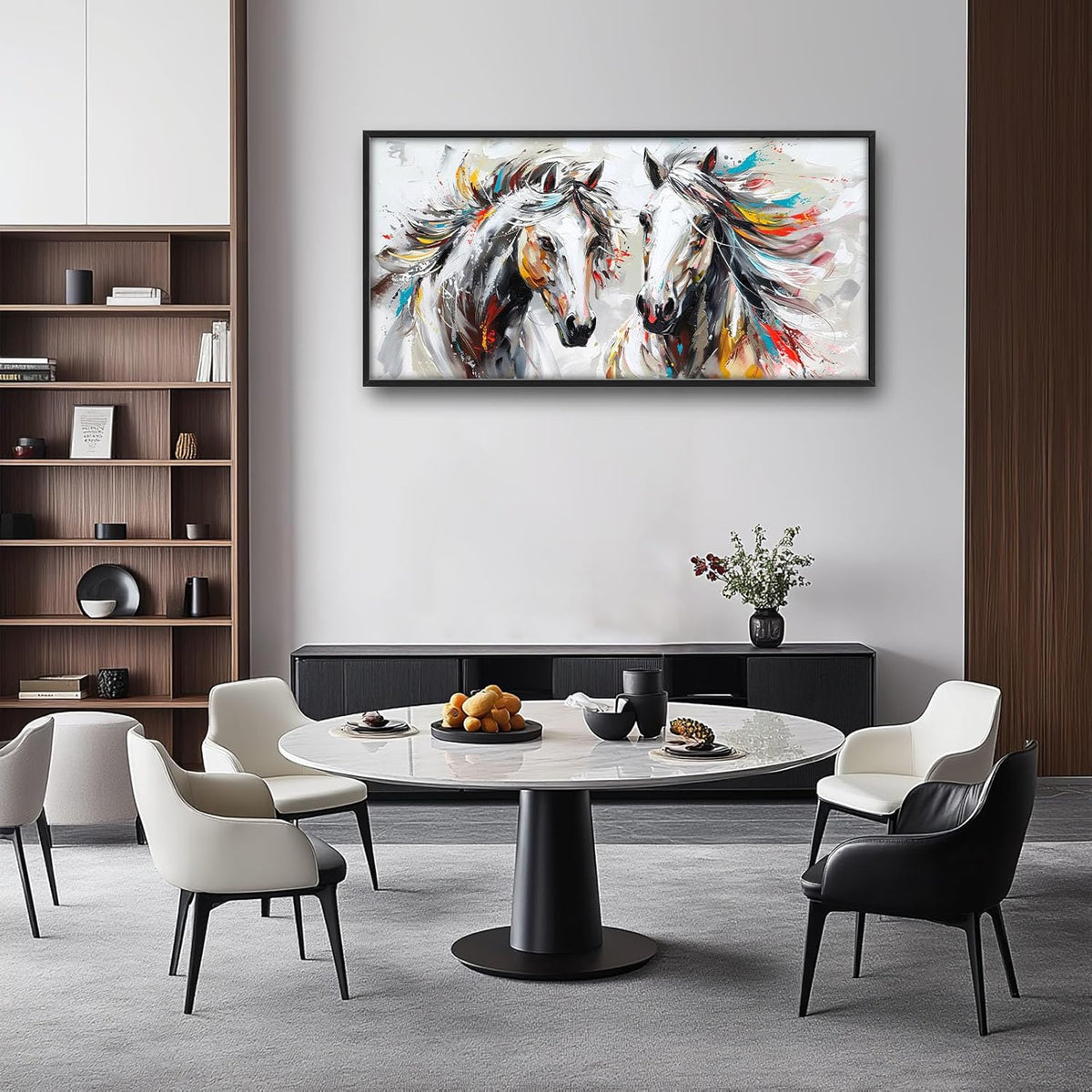 Quorin Horse Large Wall Art White Horse Animal Pictures Wall Decor Colorful Graffiti Canvas Print