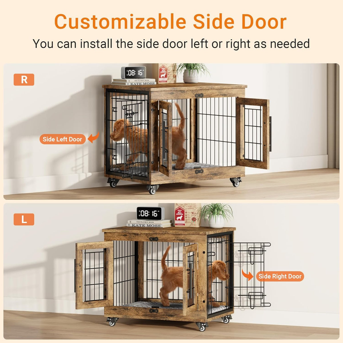 Lulive Small Dog Crate Furniture, Dog Kennel Indoor Double Doors Wooden Dog Cage, 27.1'' Heavy Duty
